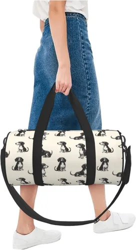 Vista 5 de Large Duffle Bag for Travel - Retro Sausage Dog Print Gym Bag for Women Men, Travel Foldable Bags for Women Men with Zippered Multiple Pockets