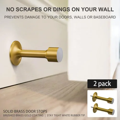 Vista 5 de Paquete de 2 topes de puerta de latón macizo, protector de pared decorativo para puerta, tope de puerta resistente con punta de parachoques de goma