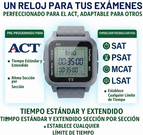 Vista 8 de Reloj silencioso aprobado por ACT para preparación de pruebas (estándar y extendido)