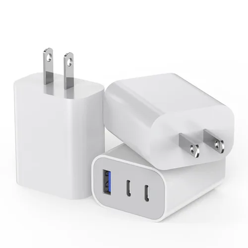 Vista 8 de Paquete de 2 bloques de cargador para iPhone 17, bloque de cargador USB C de 35 W y 3 puertos de carga rápida, enchufe de pared multipuerto USB C