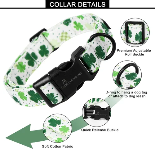 Vista 102 de Aring Pet Collar de algodón, ligero y ajustable, con hebilla de liberación rápida, para perros pequeños, medianos y grandes, para cachorros, S, Hoja