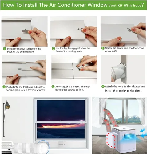 Vista 6 de Kit de ventilación portátil de ventana de CA, kit de placa ajustable de ventana deslizante vertical/horizontal para unidad de CA, kit de ventilación