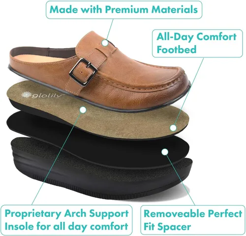 Vista 3 de Glolily Zuecos cómodos para mujer, zapatos de trabajo profesionales ligeros y antideslizantes con cojín extra y plantilla ortopédica extraíble
