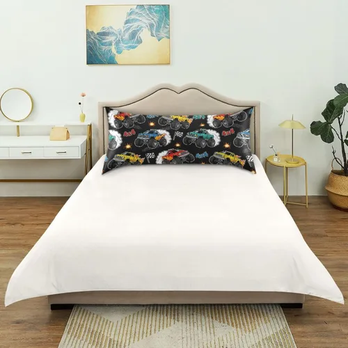 Vista 6 de Fundas de almohada de seda con estampado negro de camión monstruo para cabello y piel, suave, transpirable, suave, refrescante, funda de almohada
