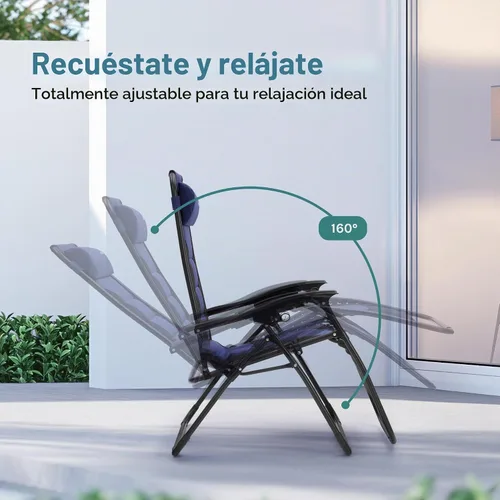 Vista 4 de SereneLife Silla de césped Zero Gravity Relájate cómodamente para acampar, patio y eventos al aire libre reclinable ajustable, reposacabezas Azul