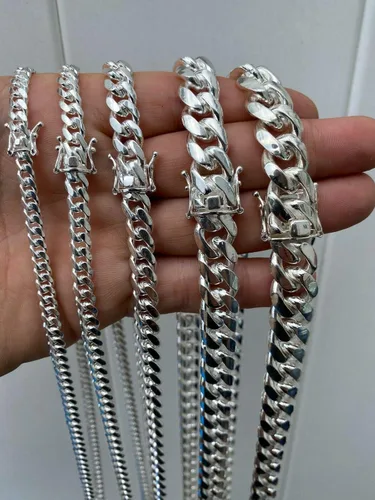 Vista 3 de Cadena o pulsera de eslabones cubanos Miami de plata de ley 925 maciza, para hombre real, 0.197-0.551 in, 7-30 pulgadas, hecha a mano en Estados