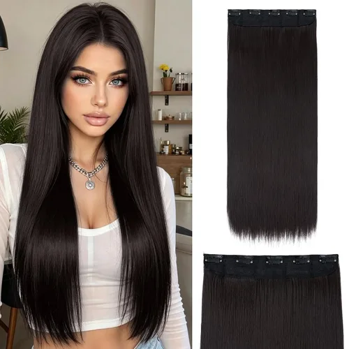 Vista 39 de S-noilite Extensiones de cabello de una pieza con clip, color rubio balayage de 18 pulgadas, en forma de U, extensiones de cabello de trama de una