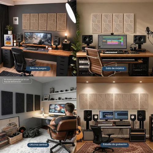 Vista 4 de BUBOS Paquete de 4 paneles acústicos engrosados, 23.6'' x 11.8'' paneles de pared acústicos autoadhesivos absorbentes de sonido con cavidad