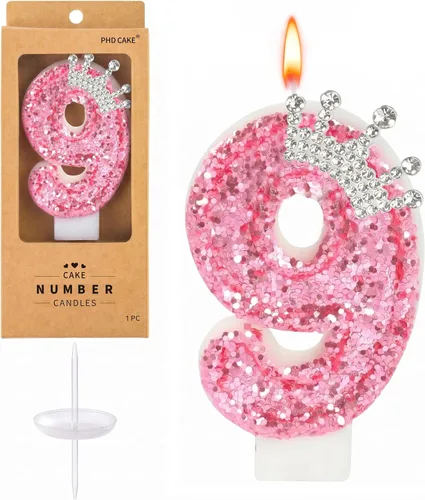 Vista 22 de PHD CAKE Velas con números de cumpleaños, velas de cumpleaños de corona rosa para pastel, velas con purpurina número 0 con lentejuelas para niñas