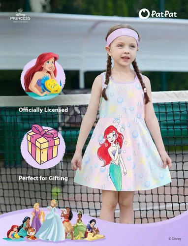 Vista 4 de Disney Frozen Elsa Princess Stitch Minnie - Vestido de tenis para niñas, sin mangas, con pantalones cortos, bolsillo y diadema, 2-9 años