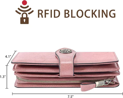 Vista 4 de Travelambo Cartera de mujer con bloqueo RFID para tarjetas de crédito, cartera de cuero de gran capacidad