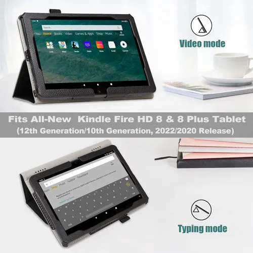 Vista 3 de ACdream Funda para tablet Fire HD 8 y 8 Plus (12ª generación/10ª generación, versión 2022/2020), funda de cuero tipo folio, soporte plegable AA