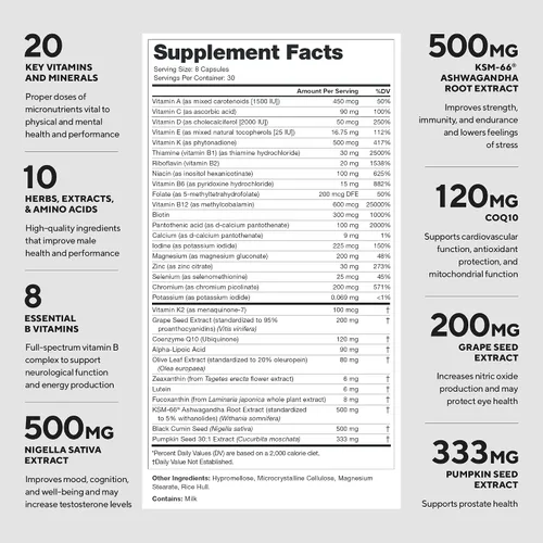 Vista 2 de Suplemento diario multivitamínico Legión Triumph, vitaminas y minerales para la ansiedad, la depresión, el estrés, sistema inmunológico, salud