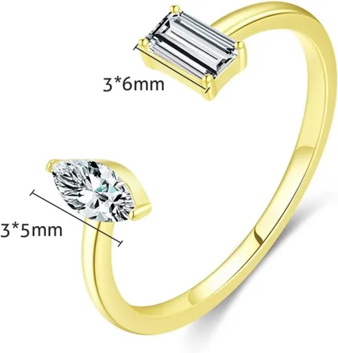 Vista 6 de Anillos de aniversario, juego de anillos de compromiso Anillo abierto ajustable con forma rectangular Moissanita Oro Amarillo