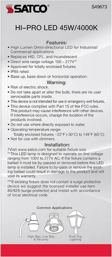 Vista 7 de Satco S49673 - Bombilla LED HID de mazorca de maíz, base extendida Mogul, 45 W, clasificación de 35000 horas, 6165 L, blanco frío 6,165 lumens