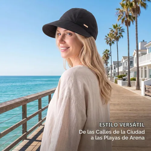 Vista 4 de Sombrero de sol de ala ancha para mujer, sombreros de pesca para senderismo con apertura de cola de caballo Marrón café