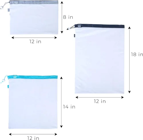 Vista 3 de Smart Design Bolsas de malla reutilizables para productos – Juego de 9 – Lavable a máquina – Ecológicas – Multiusos, aperitivos, verduras, frutas
