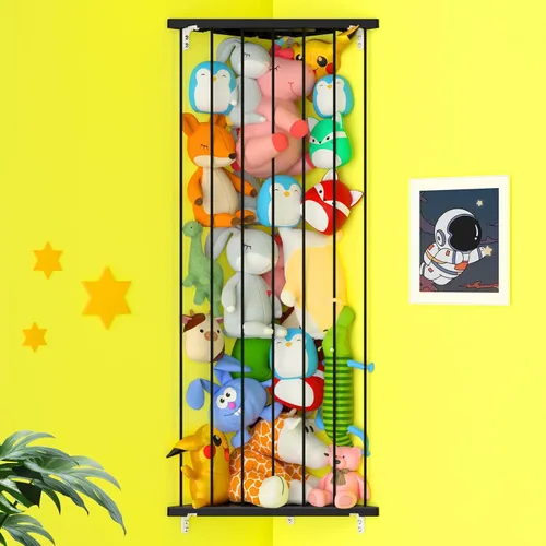 Vista 18 de Organizador de juguetes de almacenamiento de animales de peluche (patentado) – Soporte grande de esquina para animales de peluche de longitud Beige