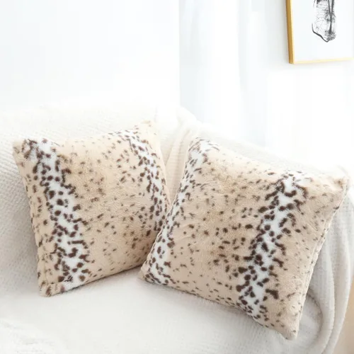 Vista 8 de Fundas de almohada esponjosas con estampado de leopardo de nieve y guepardo, fundas de cojín de piel de animal esponjosa, fundas de almohada