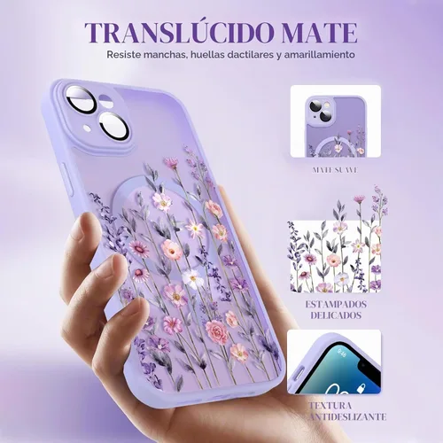 Vista 3 de Funda magnética mejorada de 6.7 pulgadas para iPhone 14 Plus con protector de pantalla [compatible con MagSafe] bonito diseño de patrón floral