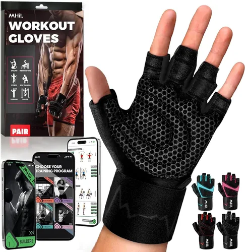 Vista 9 de MhIL Guantes de entrenamiento para hombres – Guantes de gimnasio cómodos para hombres con agarre mejorado para seguridad y protección de las manos