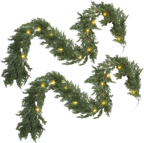Vista 8 de Jutom Guirnalda de cedro de Navidad LED, enredaderas artificiales de ciprés de pino con luz de Navidad con luces para mesa de Navidad, manto, fondo