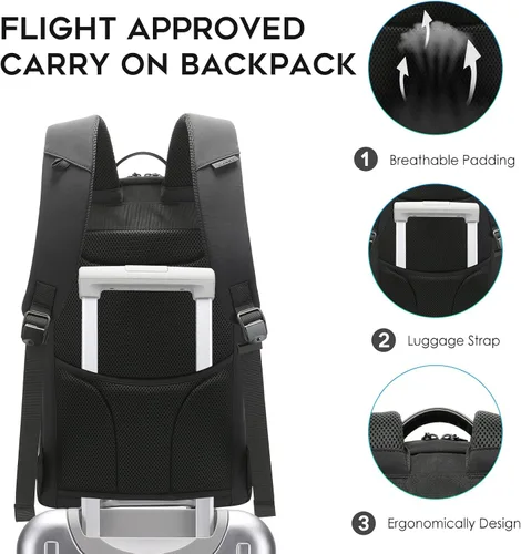Vista 5 de Mochila de BANGE para desplazamiento que puede contener una laptop de 15.6 pulgadas, mochila de mano aprobada para vuelos para hombres y mujeres