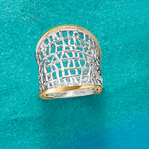Vista 5 de Ross-Simons Sterling Silver and 14kt Yellow Gold Free-Form Lattice Ring