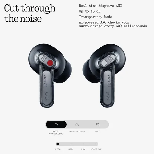 Vista 5 de Nothing Ear (3) Auriculares inalámbricos Super Mic 45dB Cancelación activa de ruido híbrida Bluetooth Auriculares Hi-Res 6 micrófonos, refuerzo