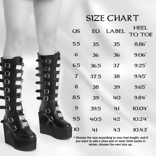 Vista 6 de AOSPHIRAYLIAN Botas góticas hasta la rodilla para mujer, tacón alto, para motocicleta, punk, combate, plataforma