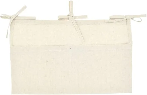 Vista 4 de Bolsa de Almacenamiento Colgante de Lino para Bebé al Lado de la Cama, Organizador de 2 Bolsillos para Cunas de Bebé y Juguetes (Burlywood)