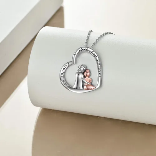 Vista 5 de POPLYKE Collar de plata de ley con diseño de corazón para abuela, hermana, madre, día de San Valentín