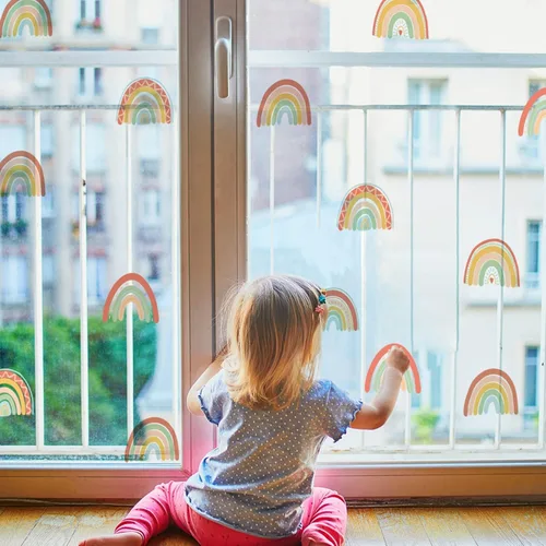 Vista 12 de Calcomanía de pared de arco iris, calcomanía de pared para guardería, atractivos arco iris acuarela, calcomanías de vinilo extraíbles para niños