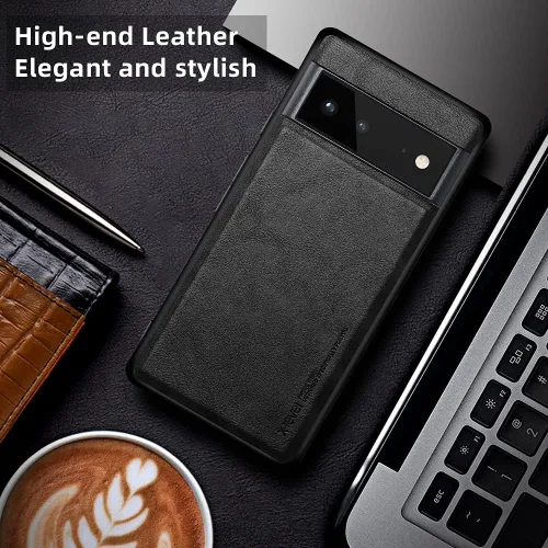 Vista 6 de X-level Funda de piel sintética para Google Pixel 6, a prueba de golpes Piel Negro