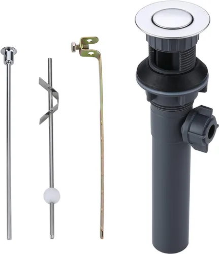 Vista 13 de ARCORA - Drenaje de lavabo con desbordamiento, tapón de lavabo de baño con varilla de elevación, drenaje mate negro para lavabo de recipiente