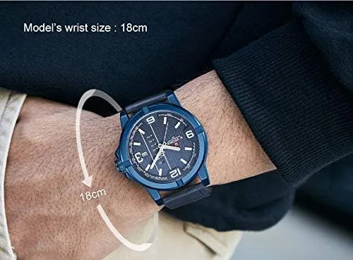 Vista 4 de NAVIFORCE Date Quartz Men Casual Militar Sports Japón Movimiento de cuarzo Relojes de pulsera de cuero genuino (azul)