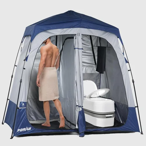 Vista 10 de Porayhut Camping Shower Tent Deluxe Changing Room Easy Set Up Privacy Shelter,Large Toilet Tent with Floor Drain Design for Beach, Camping,Hiking