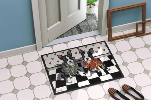 Vista 4 de Caroline's Treasures PPP3249MAT Boston Terrier Puppy Love Felpudo de 18 x 27 pulgadas, tapete para puerta delantera, interior y exterior