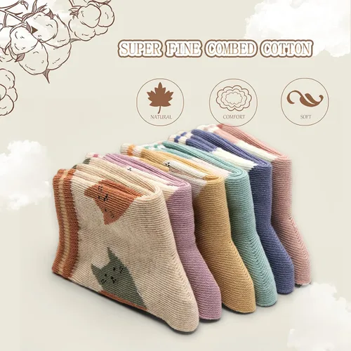 Vista 15 de Aisyee Calcetines de algodón para niños, calcetines sin costuras para niños, calcetines coloridos de cuarto de punto, paquete de 6