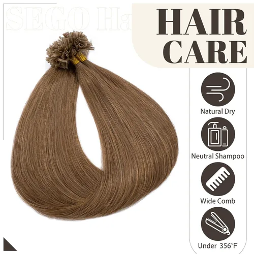 Vista 141 de SEGO Extensiones de cabello humano con micro cuentas, extensiones de cabello humano con micro bucle, lacio, natural, fusión fría, 1.76 oz/paquete