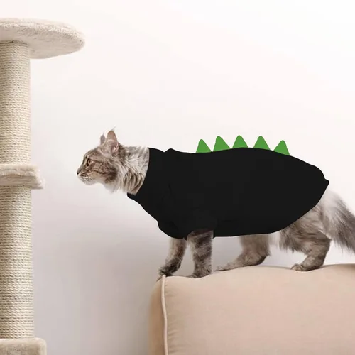 Vista 8 de DENTRUN Sphynx - Ropa de gato, lindo diseño de dinosaurio, disfraz de gato sin pelo, camisas de algodón transpirable, ropa de gato solo para gatos