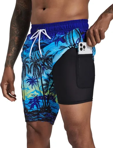 Vista 18 de Difficort - Traje de baño para hombre con forro de compresión, pantalones cortos de secado rápido con bolsillos con cremallera 1-a/ Rayas negras