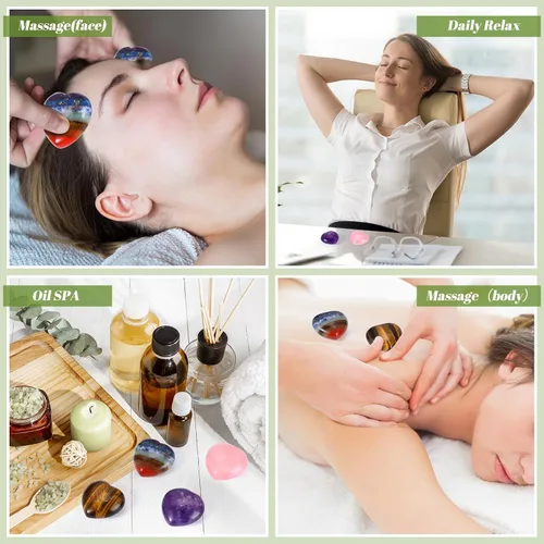 Vista 3 de Roowest 4 piedras de preocupación para el pulgar para la ansiedad, cristal natural, piedras curativas, chakras, amatista, ojo de tigre, cuarzo
