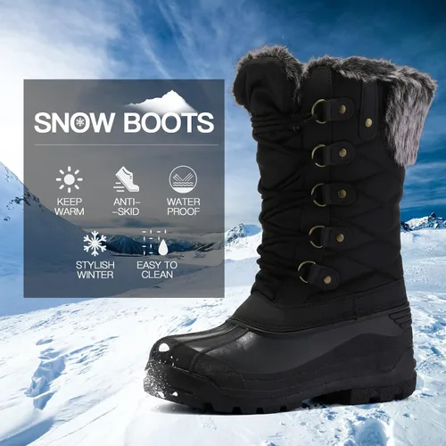 Vista 2 de mysoft - Botas de nieve para mujer, botas altas de infierno con forro cálido de piel sintética