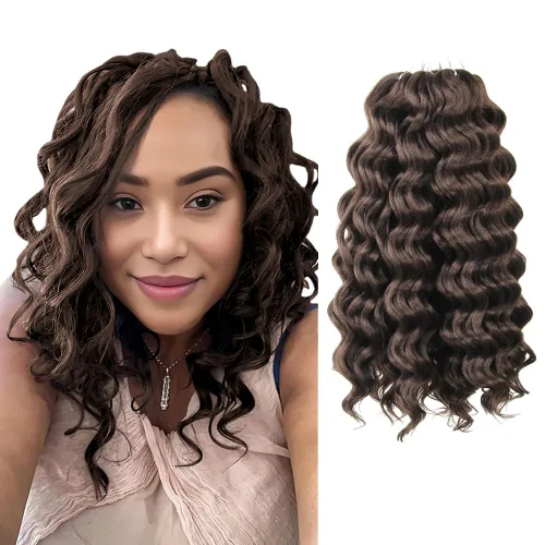 Vista 35 de Pelo de onda marina con trenzas de ganchillo, 6 pulgadas, 8 paquetes, trenzas rizadas suaves y profundas, extensiones de pelo sintético ondulado