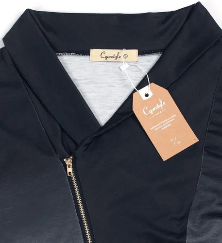 Vista 3 de Cyanstyle - Sudadera deportiva de manga larga con cremallera para mujer, con capucha, unicolor, cuello vuelto