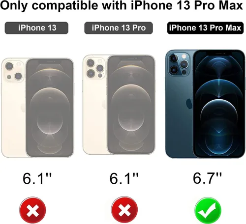 Vista 6 de Funda tipo cartera para iPhone 13 Pro Max con tarjetero para mujeres y hombres, de piel sintética, para iPhone 13 Pro Max de 6.7 pulgadas (negro)