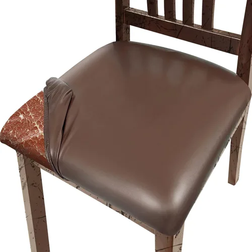 Vista 13 de Juego de 2 fundas de asiento para sillas de comedor de cuero PU, fundas impermeables para sillas de cocina, funda elástica para sillas