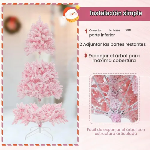 Vista 6 de Goplus Árbol de Navidad artificial preiluminado rosa de 6 pies, árbol de Navidad artificial con bisagras con nieve artificial con 808 puntas
