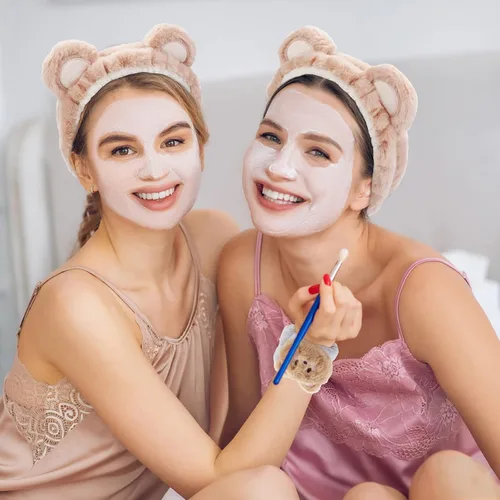 Vista 7 de WHAVEL Juego de 3 bandas para el cabello, diadema de spa y pulsera con lindas orejas de oso, bandas de lavado facial para mujeres y niñas (café 01)